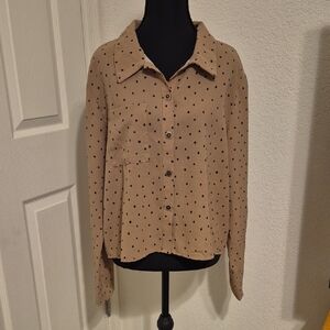 Polka Dot Button-Up Tan Blouse